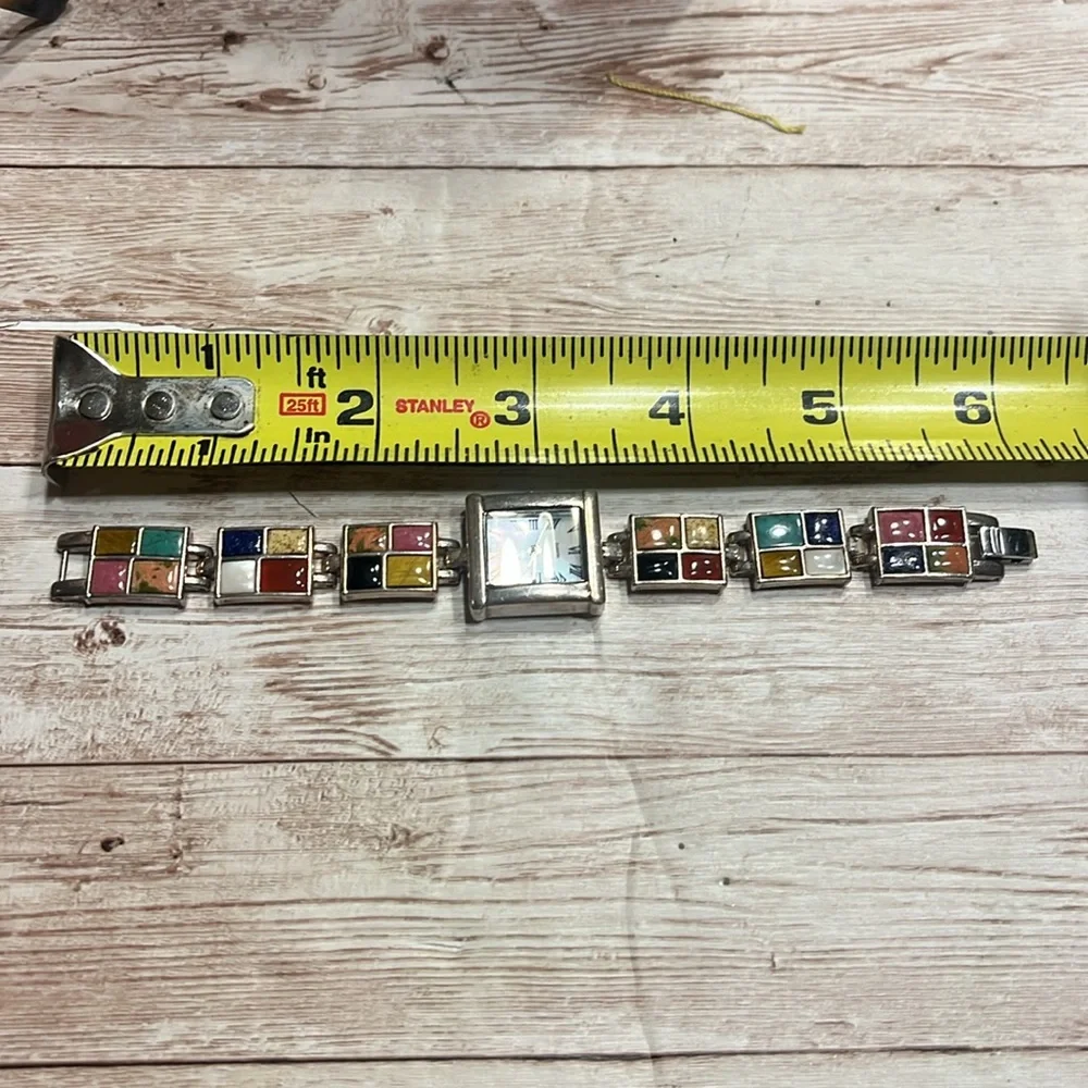 Aria Quartz 925 Silver Multicolor Square Dial Watch